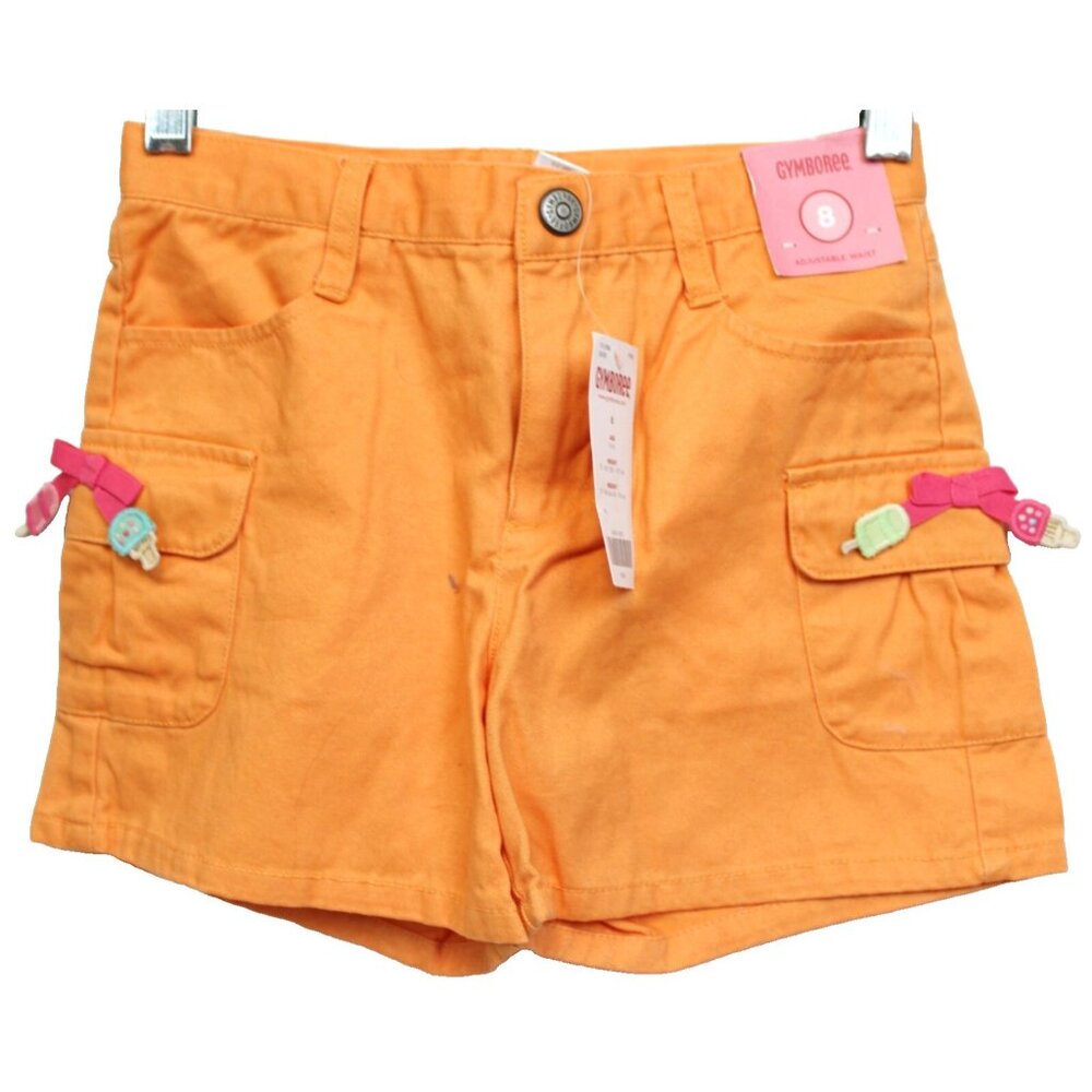 2010 Gymboree Popsicle Party Shorts sz 8 Pastel Orange Pockets Cargo Bows Adjust